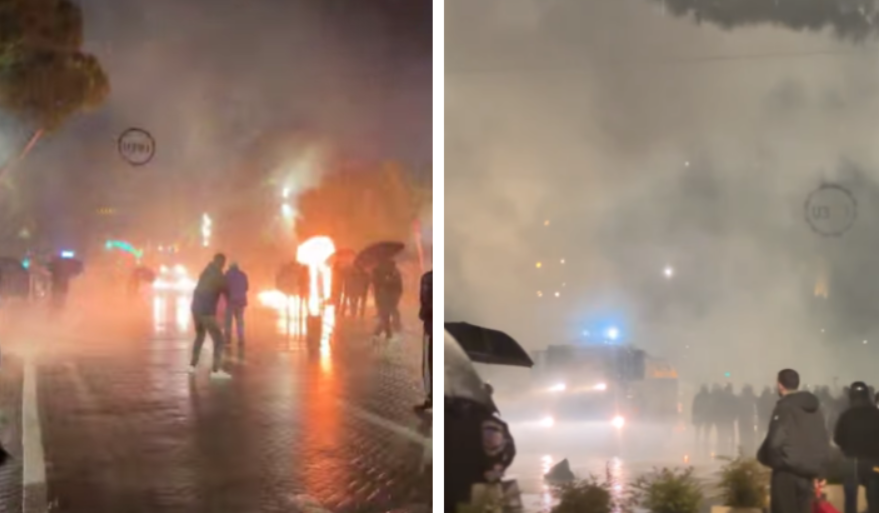 Përplasje të ashpra në protestën e opozitës në Tiranë, molotovë dhe gaz lotsjellës në rrugë