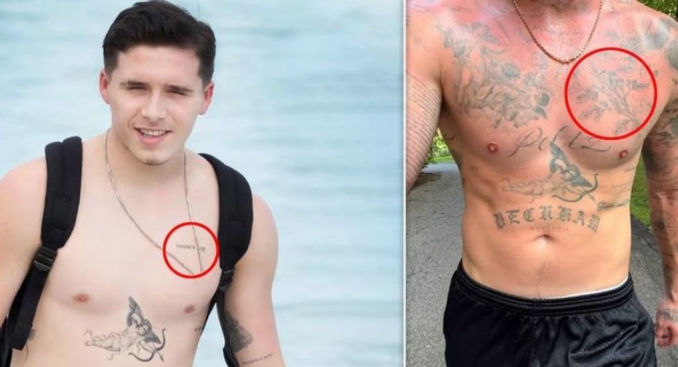 Brooklyn Beckham ka mbuluar pothuajse tërësisht tatuazhin e dedikuar nënës së tij Victoria Beckham me një dizajn të ri me lule.