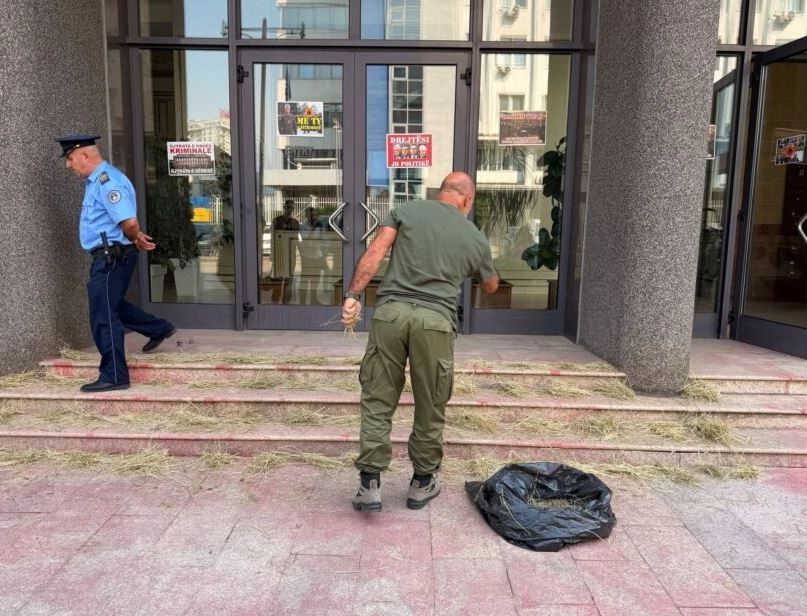 Aksioni simbolik i veteranit të UÇK-së për deputetët para Kuvendit
