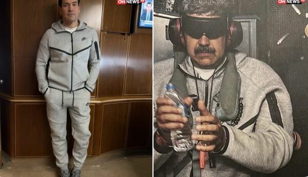 Sekretari amerikan i Shtetit, Marco Rubio, u shfaq në Air Force One me kostumin sportiv gri Nike Tech, të njëjtin model që mbante ish-presidenti venezuelian Nicolas Maduro gjatë arrestimit të tij.