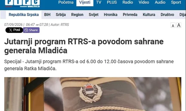 OSBE kërkon nga Agjencia Rregullatore e Komunikimeve të bëjë një vlerësim të pavarur të raportimit të RTRS për funeralin e Mladiçit.