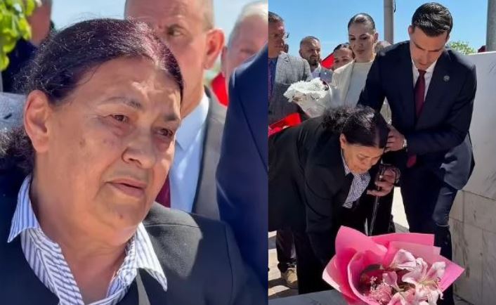 E shoqëruar nga Luani i ri, nëna Rukë vendos lule mbi varrin e Luanit në 29-vjetorin e rënies së tij.