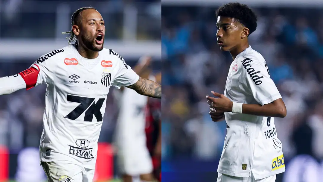 Neymar kërkon falje publikisht ndaj Robinho Jr pas përplasjes fizike dhe feston golin me të në ndeshjen e Santos në Copa Sudamericana.