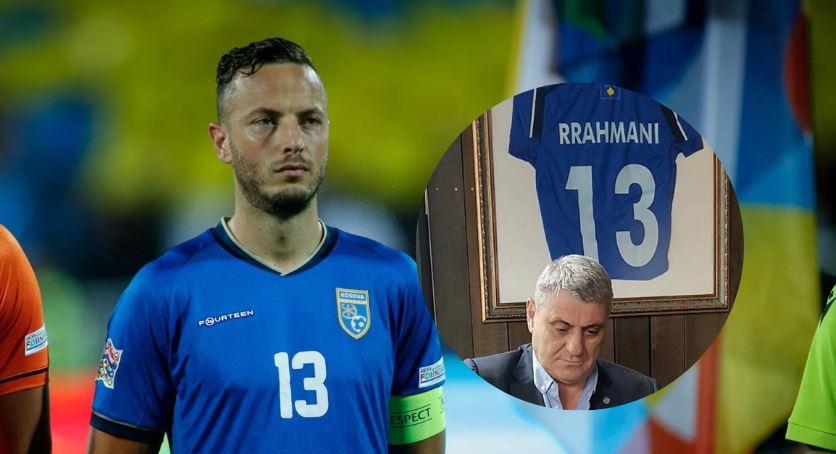 Kapiteni Amir Rrahmani nderon legjendën Fadil Vokrri para finales së Kosovës ndaj Turqisë