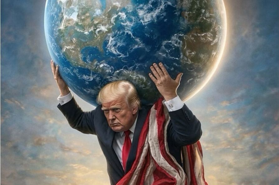Presidenti Donald Trump ka publikuar një ilustrim të ri të gjeneruar nga AI ku shfaqet duke mbajtur Tokën në shpinë, duke theksuar imazhin e tij si një figurë me përgjegjësi globale.