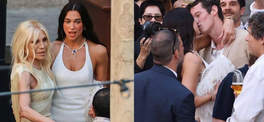 Dua Lipa zbulon pamjen e parë nga dasma në Siçili me fustan lëkure të personalizuar nga Bottega Veneta me pupla struci.