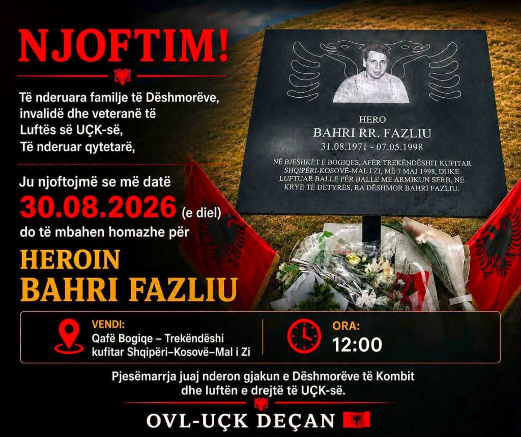 Homazhe për Bahri Fazliun në Qafë Bogiqe këtë të dielë