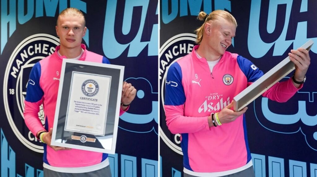 Erling Haaland ka marrë katër certifikata të Rekordeve Botërore Guinness për arritjet e tij në Ligën Premier, Ligën e Kampionëve dhe Ligën e Kombeve.